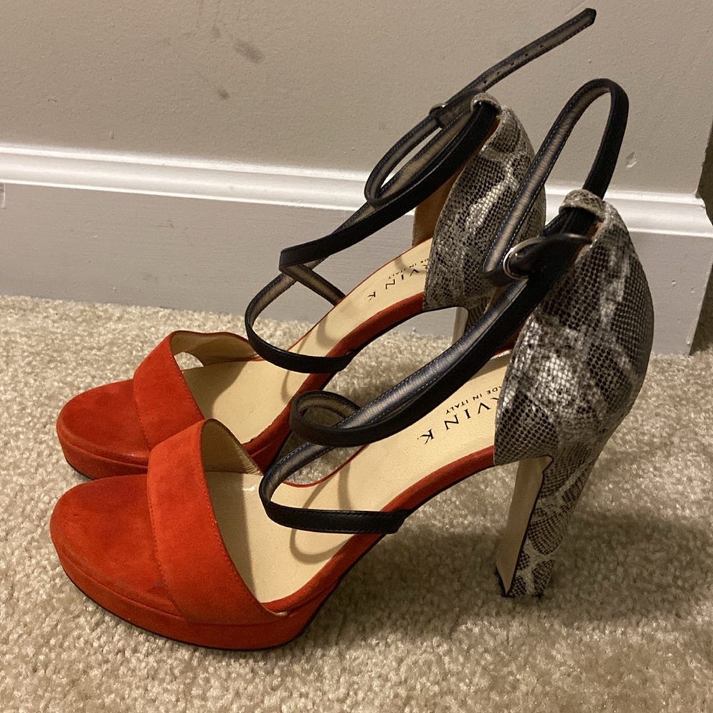 Marvin K Red Suede and Snakeskin Sandals